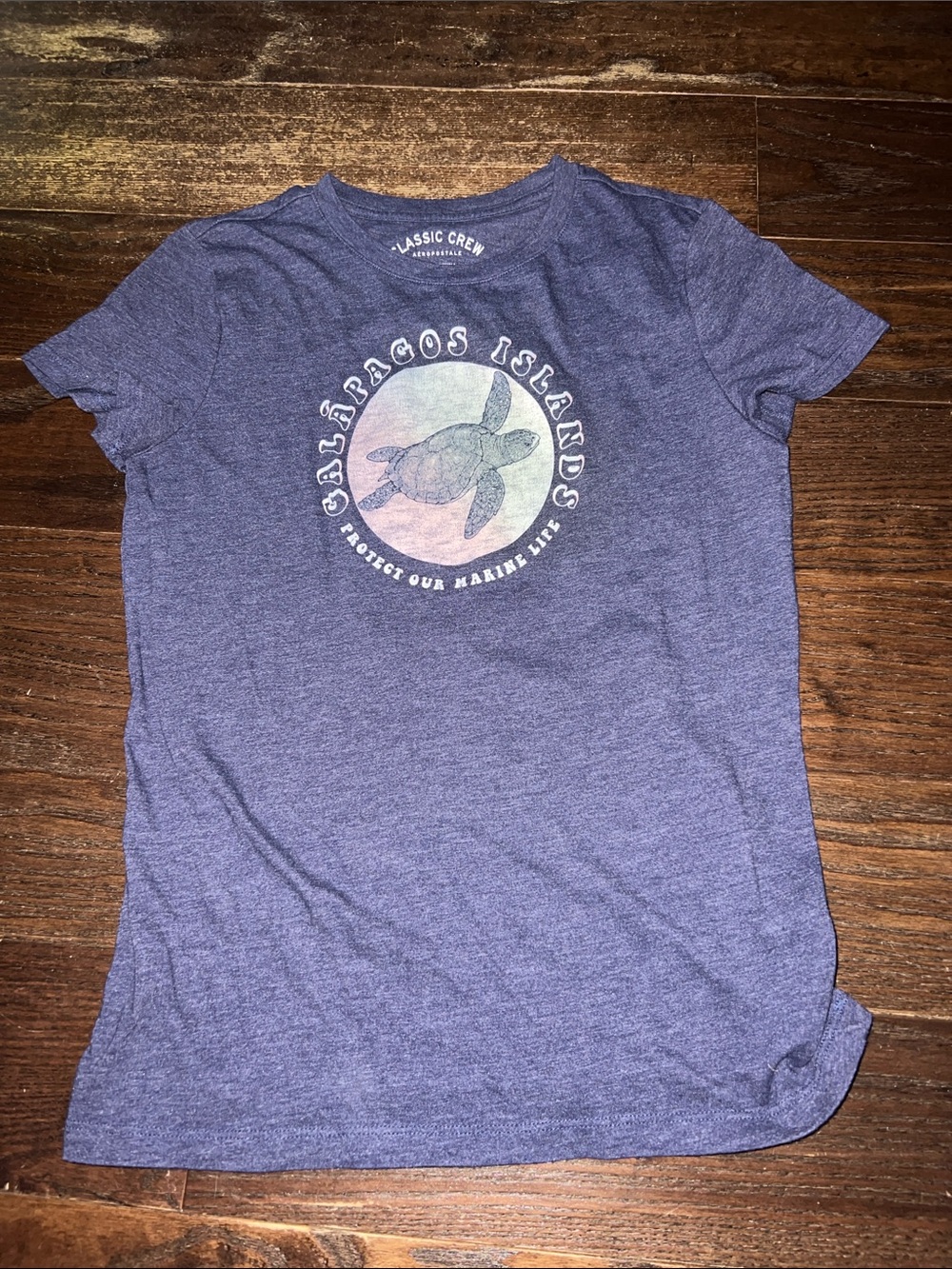 Aeropostale Women's Heather Navy Galapagos Turtle Tee